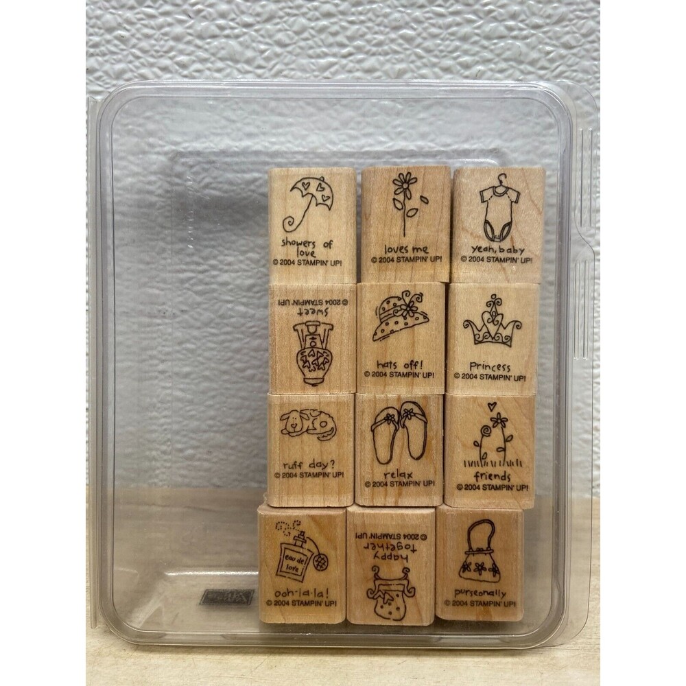 2004 Stampin Up A Little Love Set Of 12 Wood Mounted Rubber Stamps